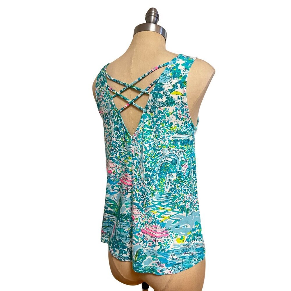 Lilly Pulitzer Kristen Tank Top Gustavia Green Sunshine City Toile Small - Picture 5 of 9